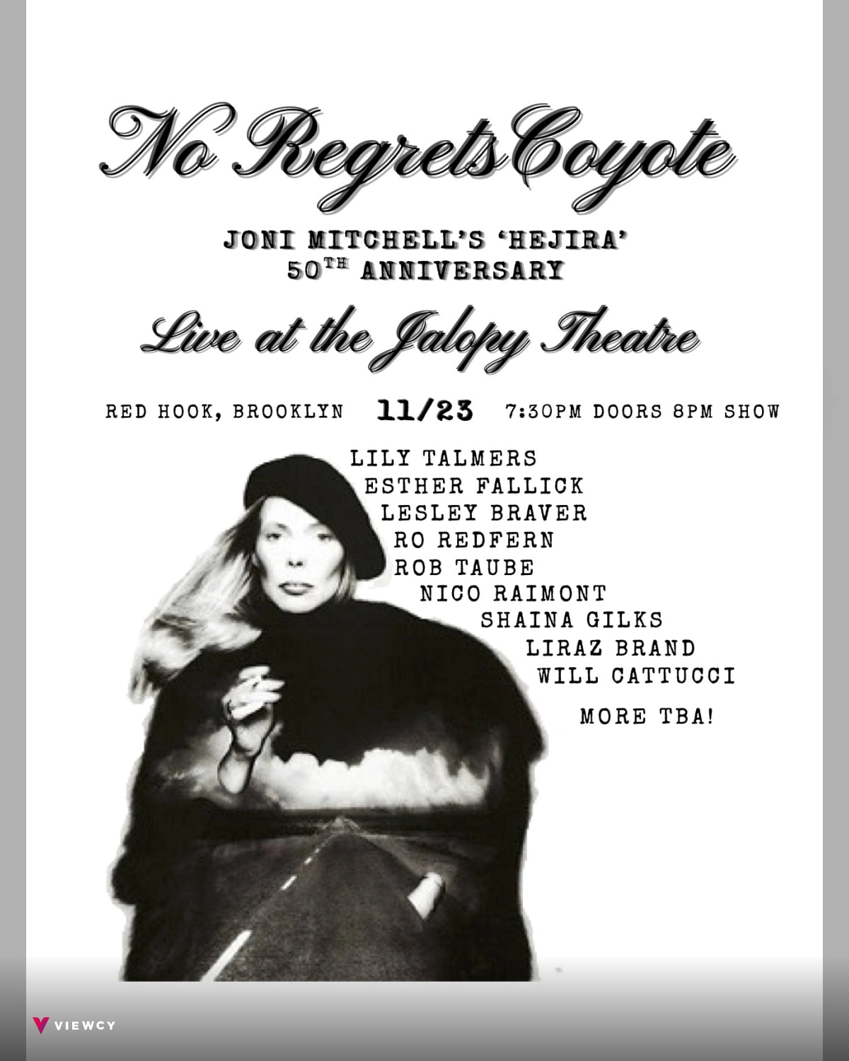 No Regrets Coyote: Joni Mitchell’s ‘Hejira’ 50th Anniversary - Jalopy Theatre
